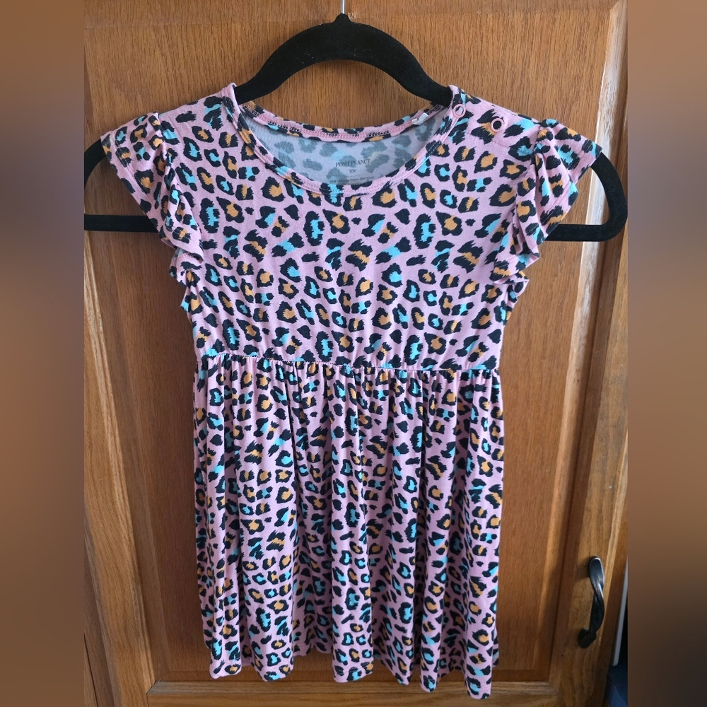 Posh Peanuts Girls' Pink Leopard Print Flutter Sleeve Top 10Y